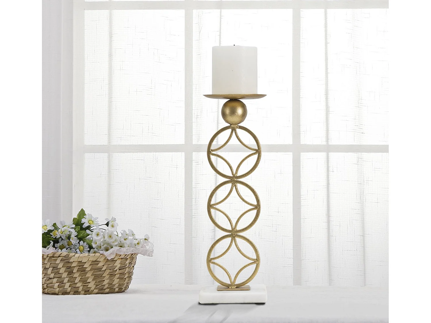 Bougeoir Design en Métal "Étoiles" 32cm Or