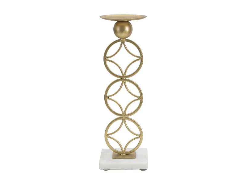 Gouden metalen kaarsenhouder met marmeren voet 10x10x32 cm