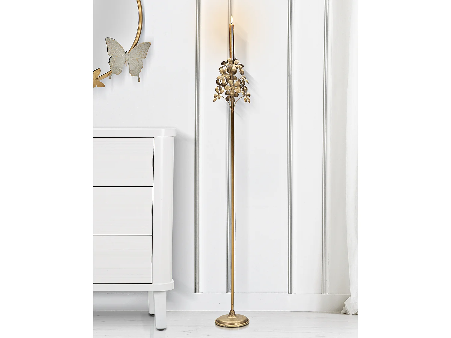 Bougeoir Design en Métal "Flowy" 118cm Or