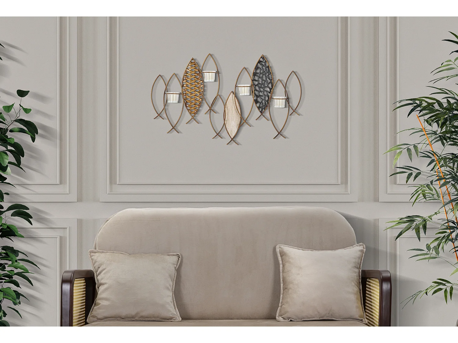 Photophore Mural en Métal "Poissons" 66cm Multicolore