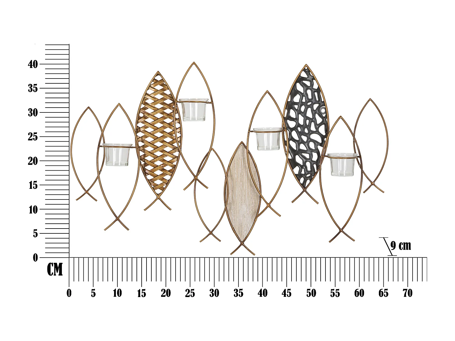 Photophore Mural en Métal "Poissons" 66cm Multicolore