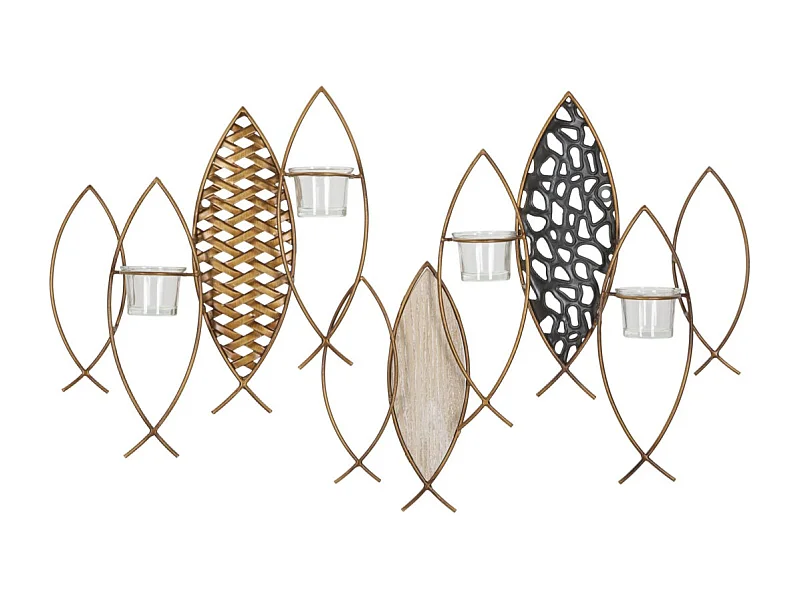 Photophore Mural en Métal "Poissons" 66cm Multicolore