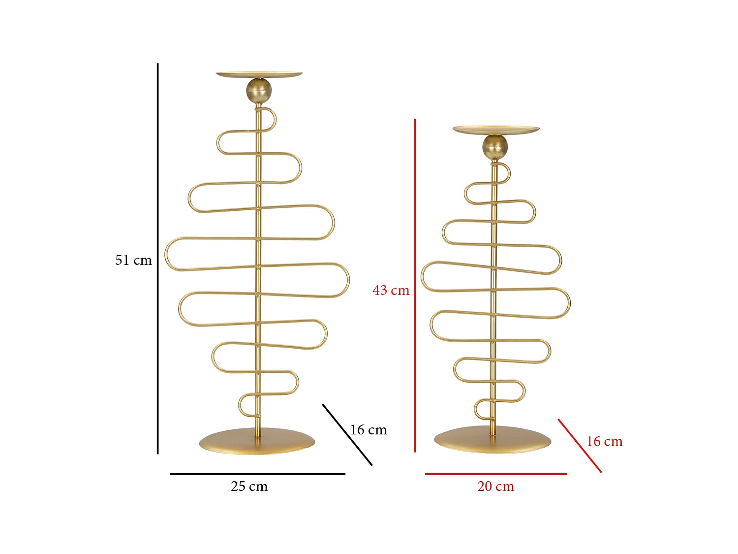 Set di 2 portacandele in metallo dorato cm 25x16x51 - 20x16x43