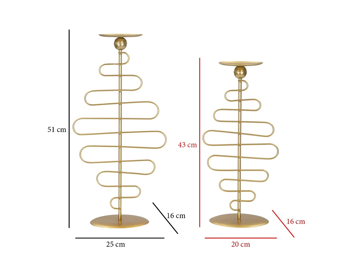 2er-Set Kerzenhalter aus Metall goldfarben 25x16x51 - 20x16x43 cm