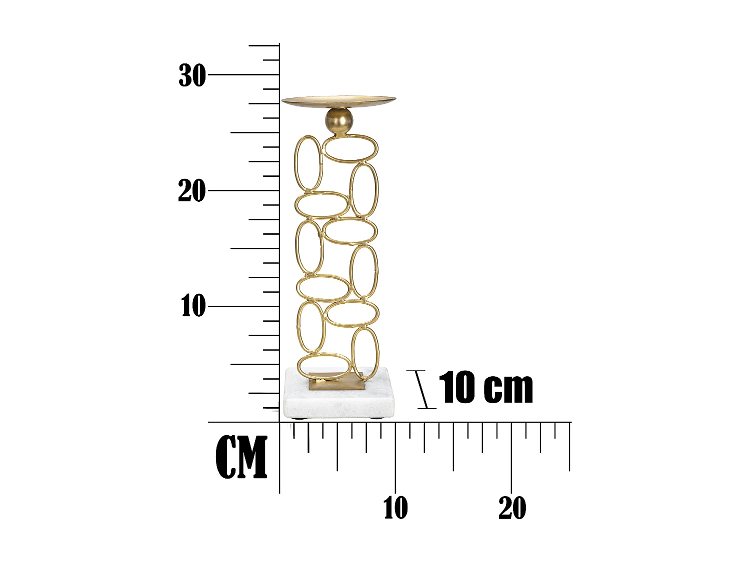 Portacandele in metallo dorato con base in marmo cm 10x10x27