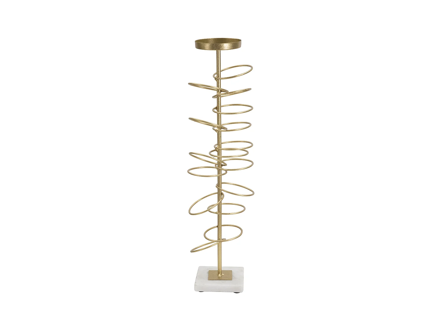 Support de Bougie Élégant en Métal Doré avec Base en Marbre - Porte-bougie Rings 14x13x50,5 cm, Design Géométrique Chic et Raffiné