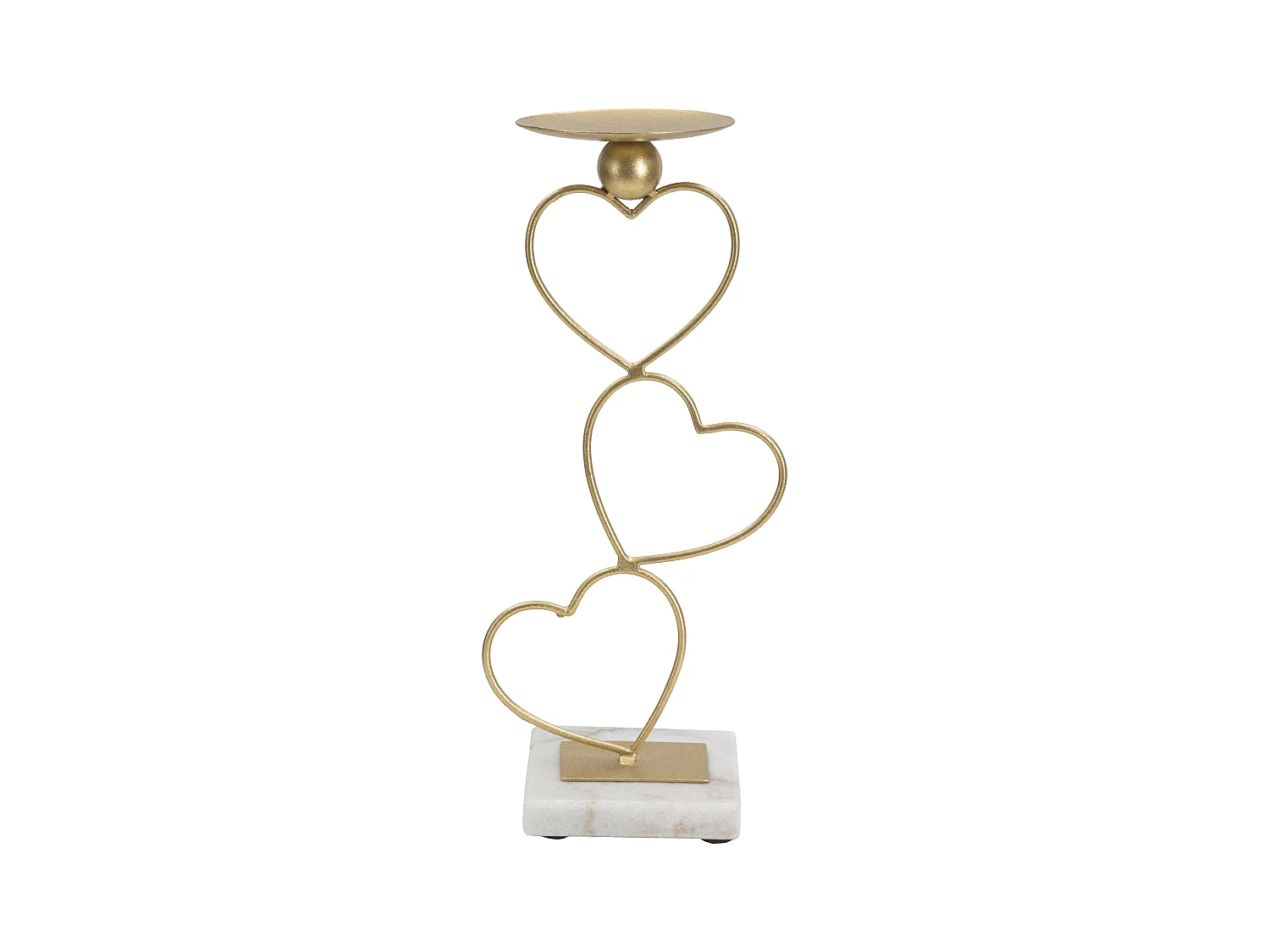 Support de Bougie Élégant en Métal Doré avec Base en Marbre - Porte-bougie Hearts 14,5x10x32,5 cm, Design en Forme de Cœurs pour une Ambiance Douce