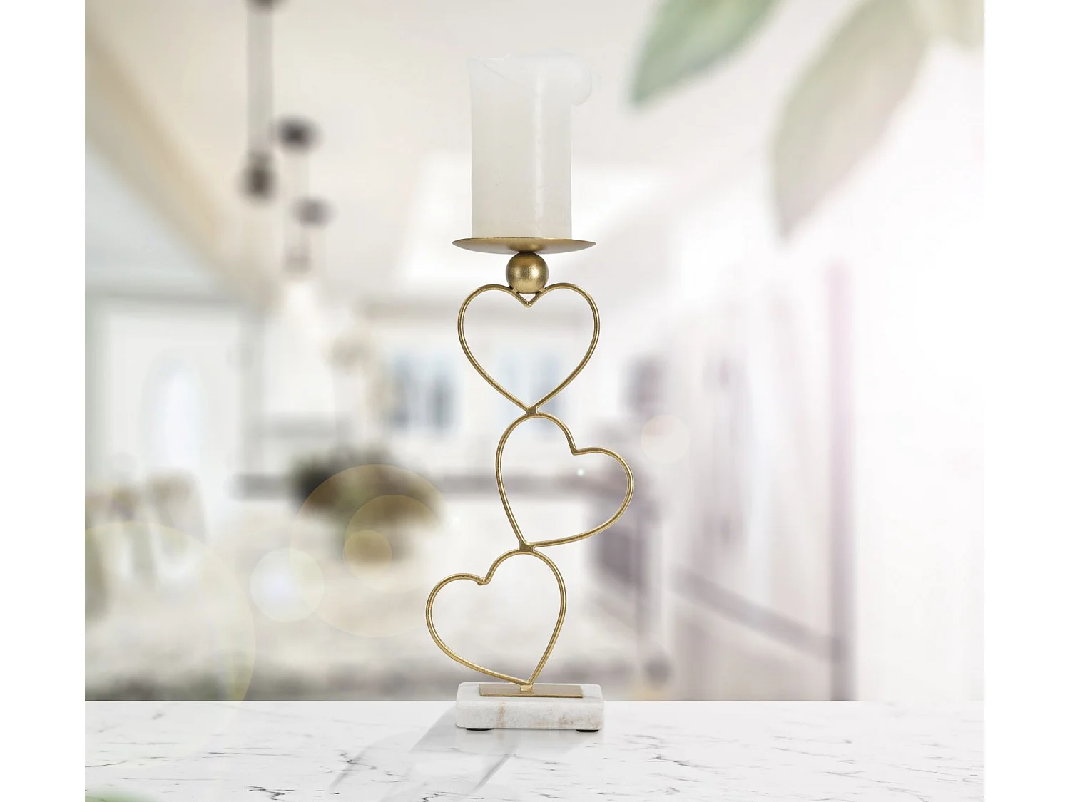 Bougeoir Design en Métal "Cœurs" 32cm Or