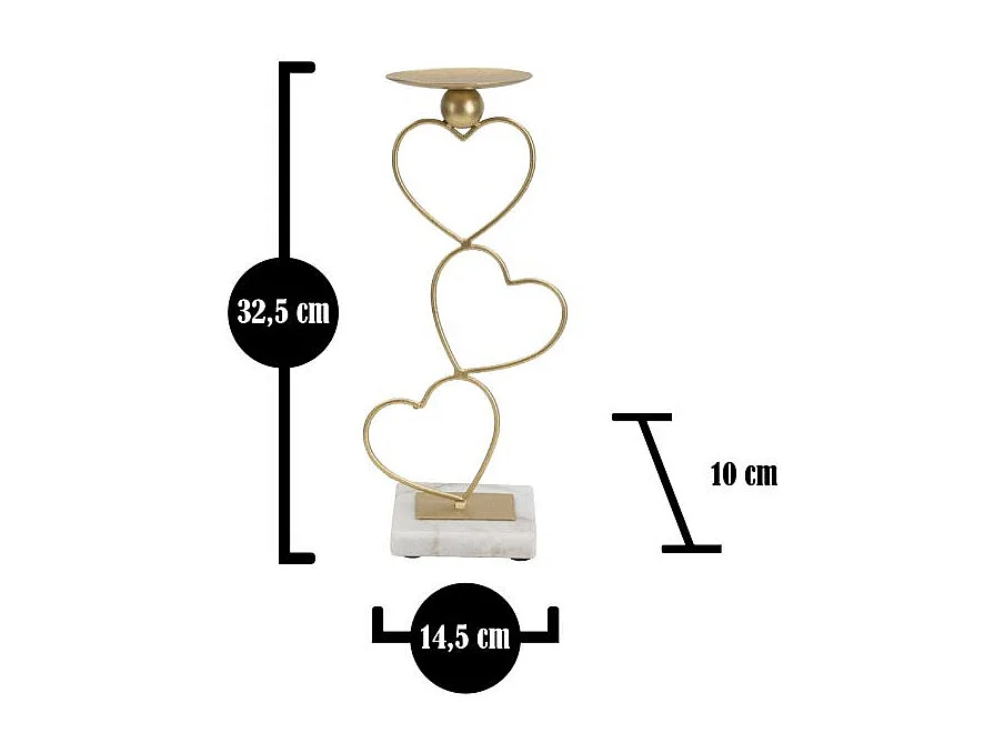 Bougeoir Design en Métal "Cœurs" 32cm Or