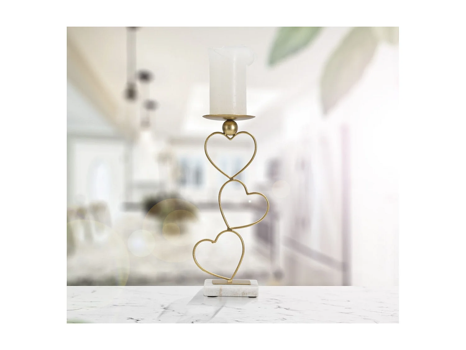 Bougeoir Design en Métal "Cœurs" 32cm Or