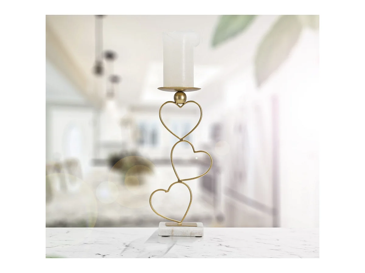 Bougeoir Design en Métal "Cœurs" 32cm Or