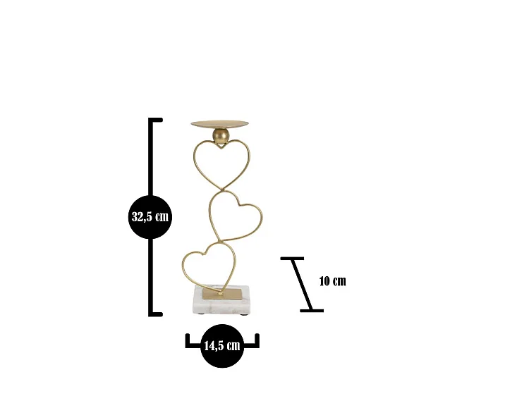 Bougeoir Design en Métal "Cœurs" 32cm Or