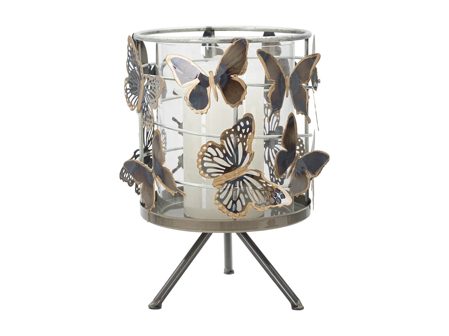 Photophore sur Pied en Métal "Farfalle" 23cm Multicolore