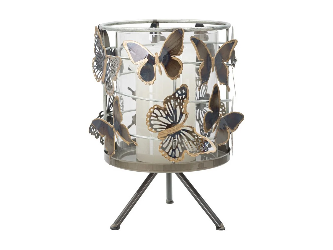 Photophore sur Pied en Métal "Farfalle" 23cm Multicolore