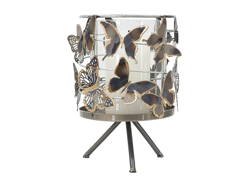 Photophore sur Pied en Métal "Farfalle" 23cm Multicolore