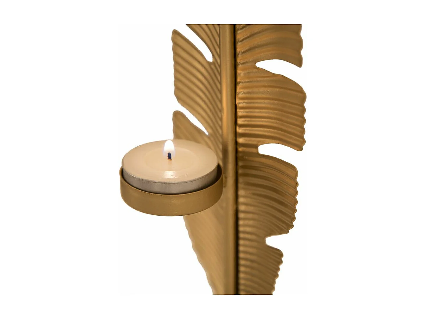 Plume Déco en Métal "Bougeoir" 34cm Or