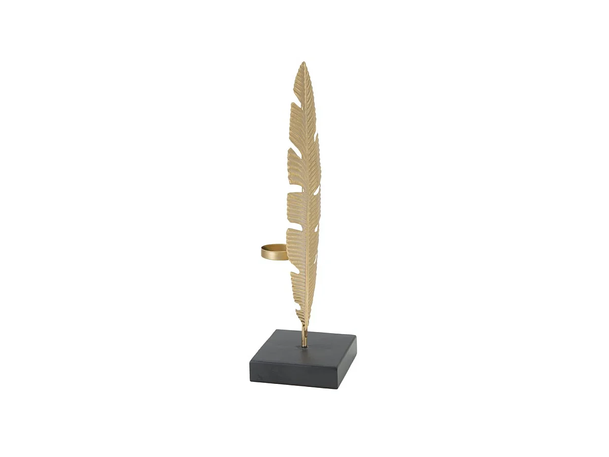 Skulptur aus Metall goldfarben mit schwarzem Sockel und Kerzenhalter 10x10x34 cm