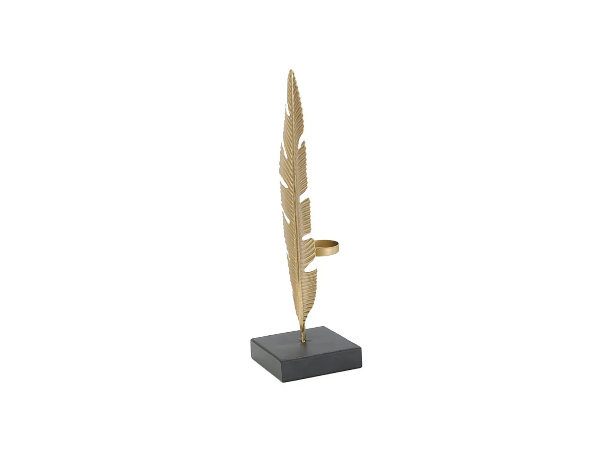 Skulptur aus Metall goldfarben mit schwarzem Sockel und Kerzenhalter 10x10x34 cm