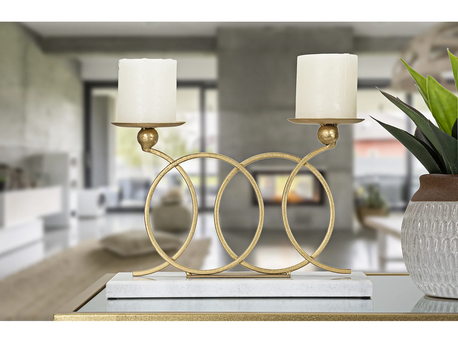 Portacandela in metallo dorato cm 30x9x20