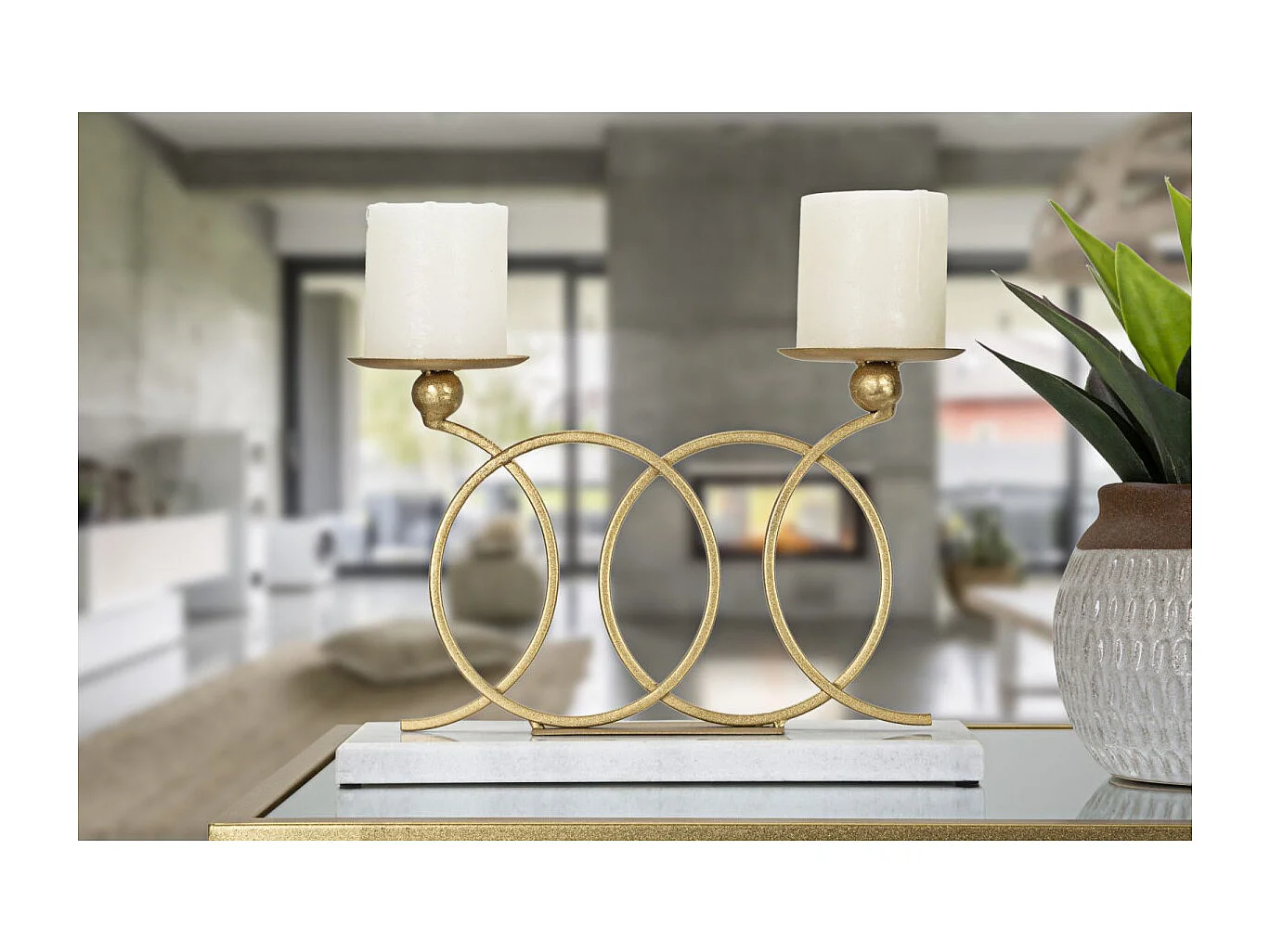 Bougeoir Design en Marbre "Infinity" 30cm Or