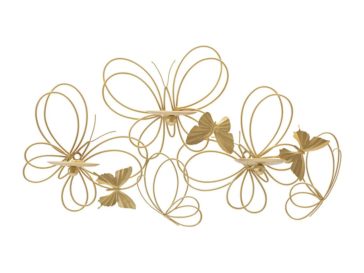 Gouden metalen wandkaarsenhouder 61x12x34 cm