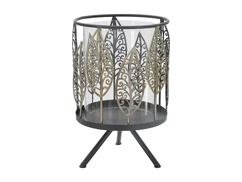 Portacandele in metallo grigio foglie Ø cm 15x24