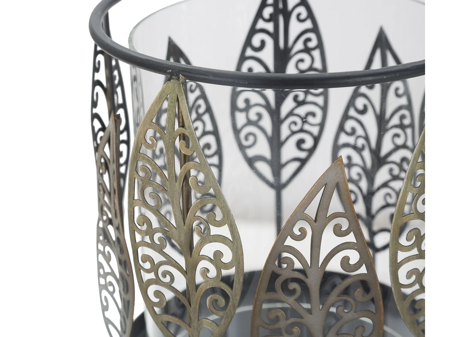 Portacandele in metallo grigio foglie Ø cm 15x24