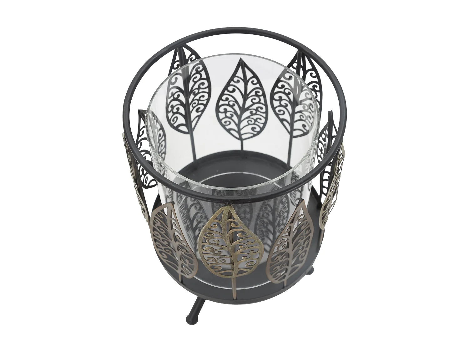 Portacandele in metallo grigio foglie Ø cm 15x24