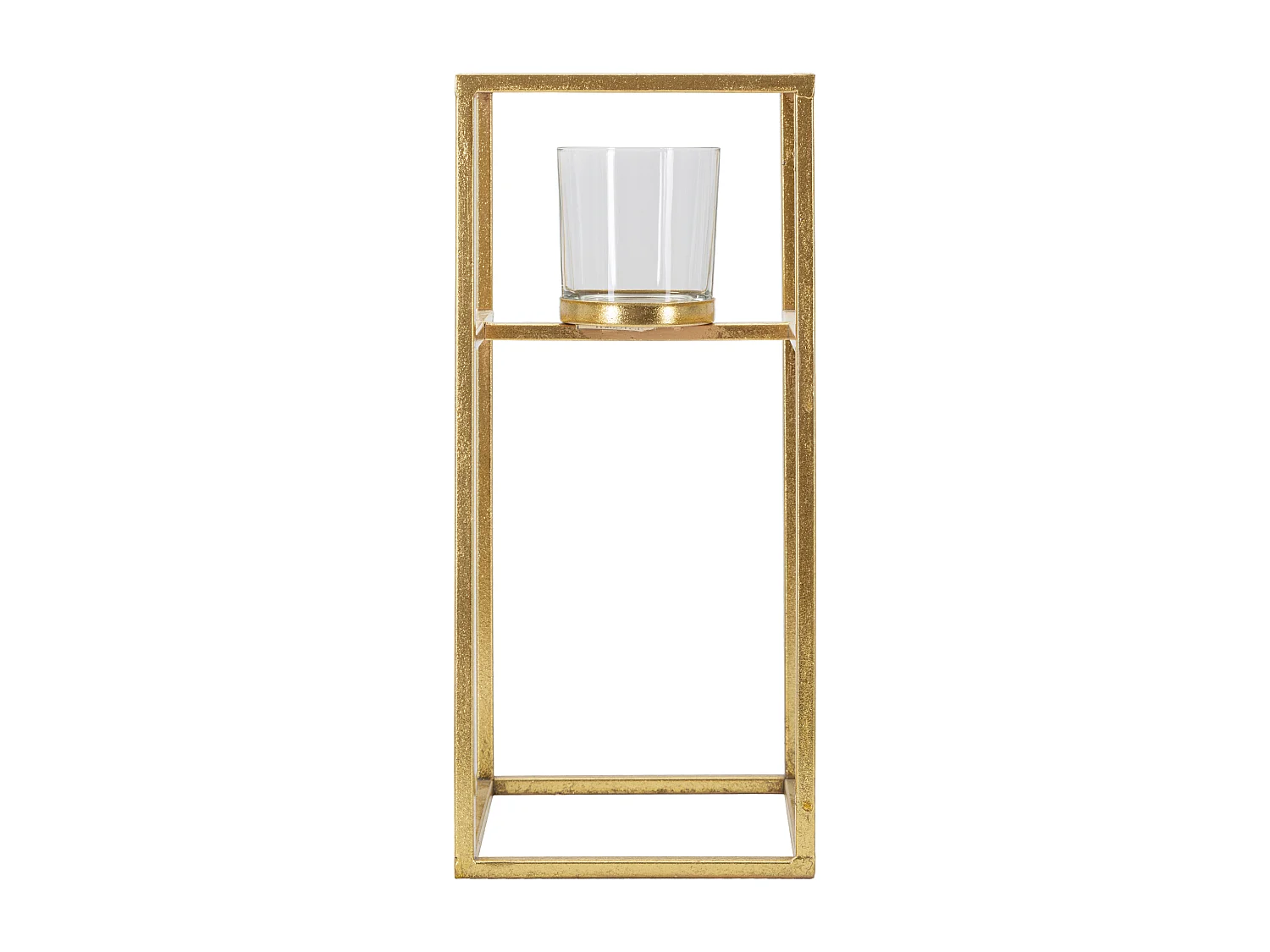 Portacandele in metallo dorato con bicchhierino in vetro cm 15x15x35
