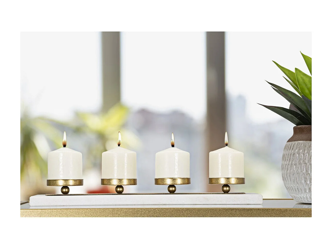 Bougeoir Design en Marbre "4 emplacements" 40cm Or