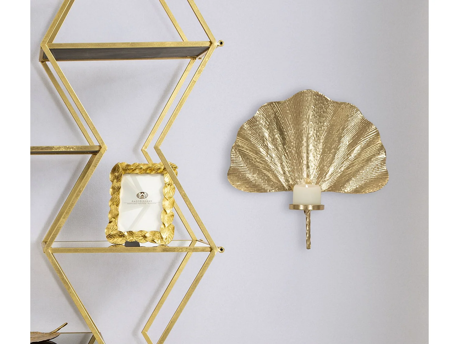 Bougeoir Mural Design en Métal "Leaf" 41cm Or