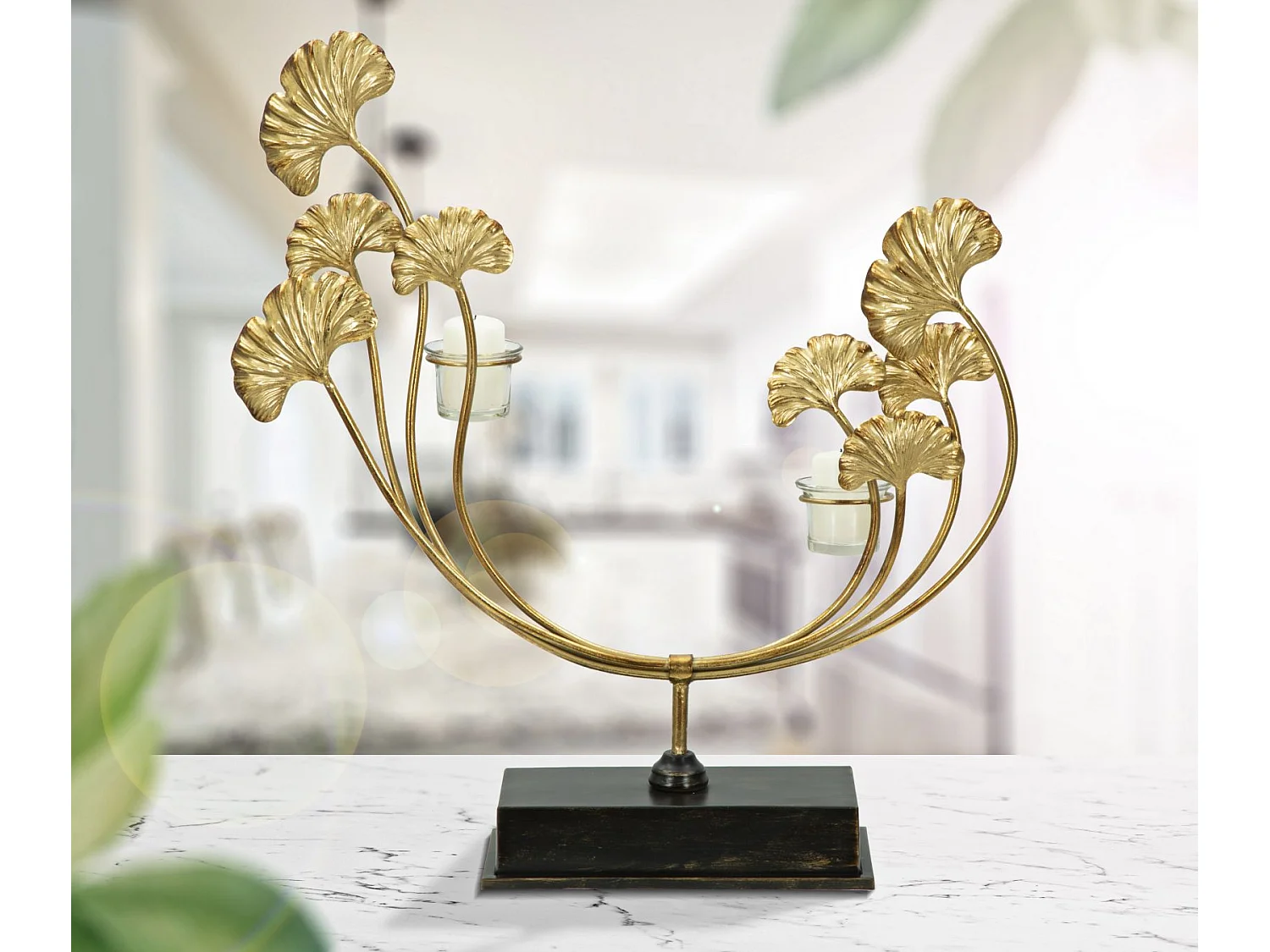 Bougeoir Design en Métal "Iris" 55cm Or