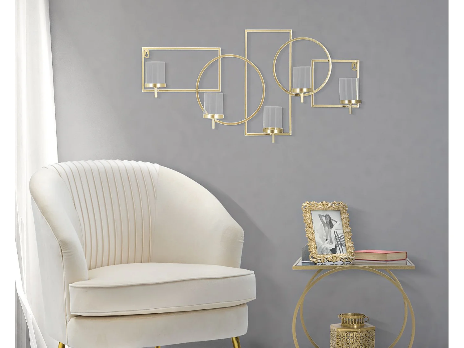 Bougeoir Mural en Métal "Marie" 70cm Or