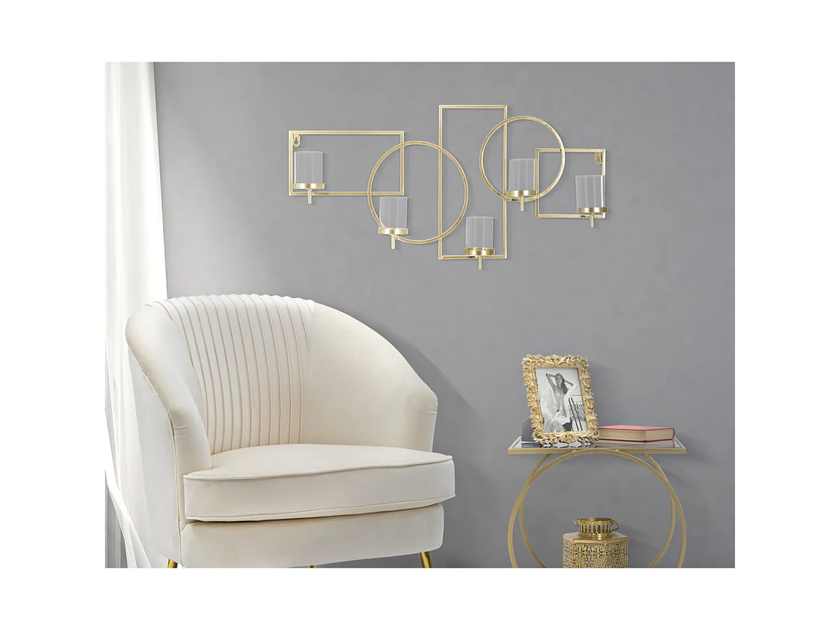 Wandkerzenhalter aus Metall goldfarben geometrisch 70x8,5x36 cm