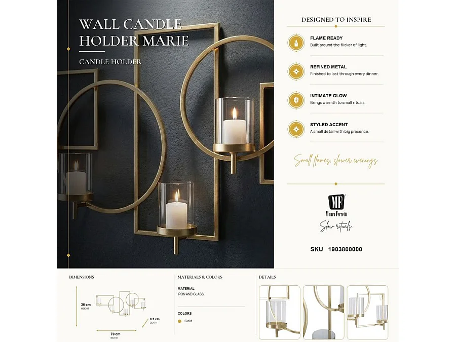 Wandkerzenhalter aus Metall goldfarben geometrisch 70x8,5x36 cm