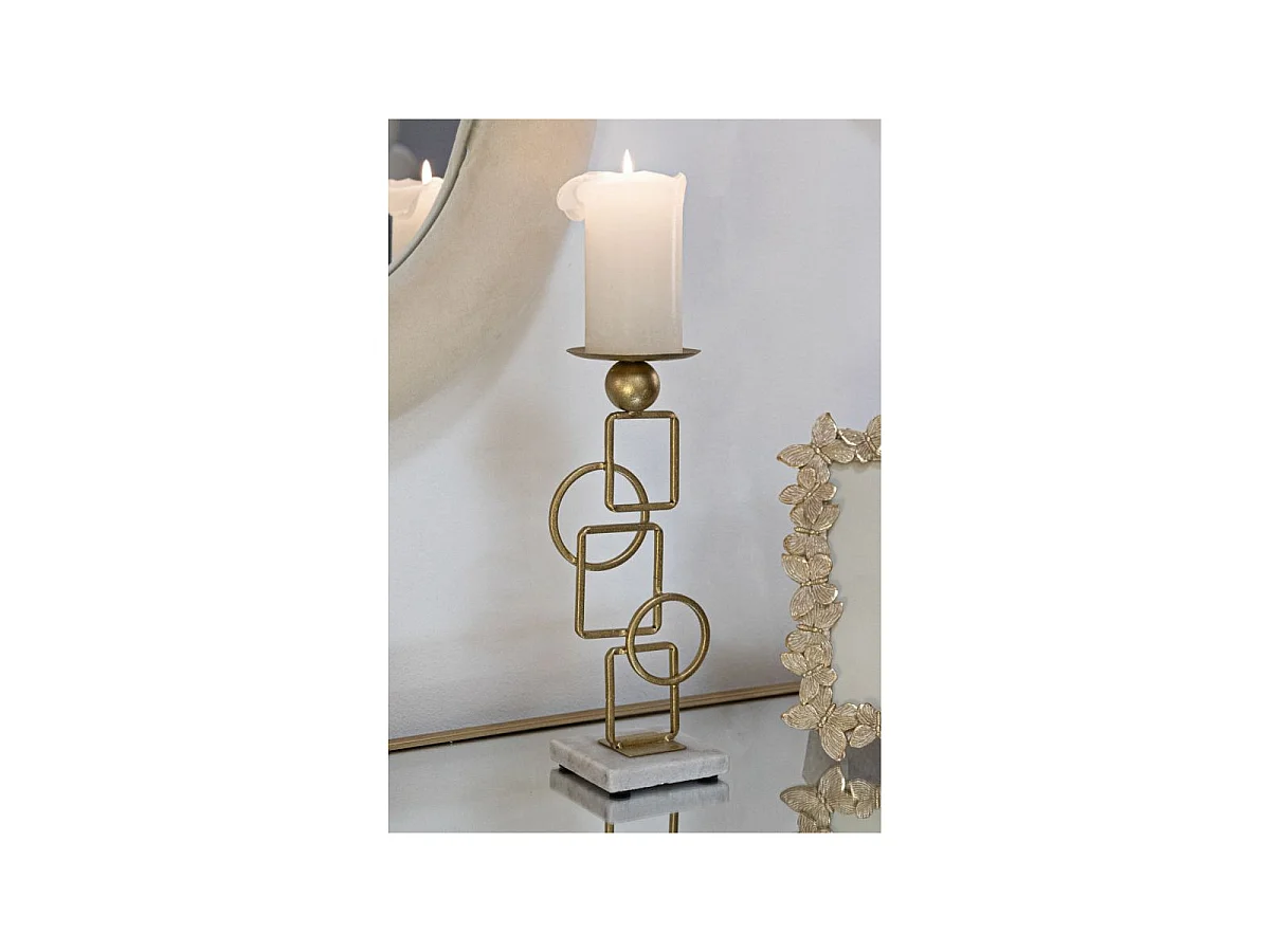 Geometrischer Kerzenhalter aus Metall goldfarben mit Marmor 13x10x31,5 cm