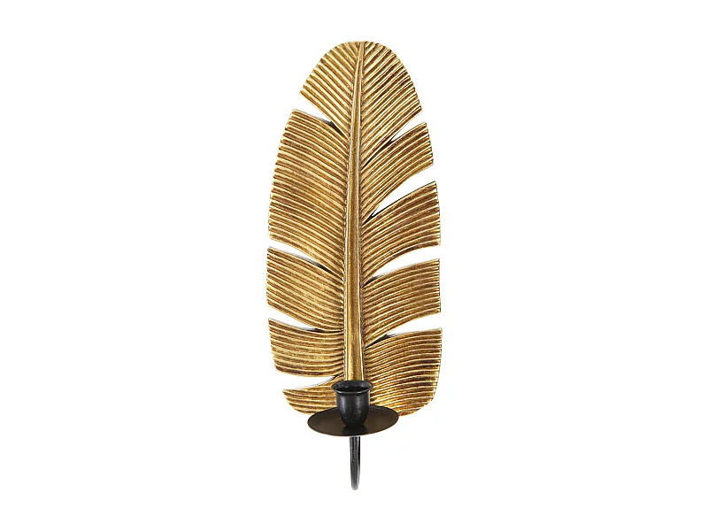 Portacandele da parete in resina dorato foglia cm 12,8x8,9x31,2