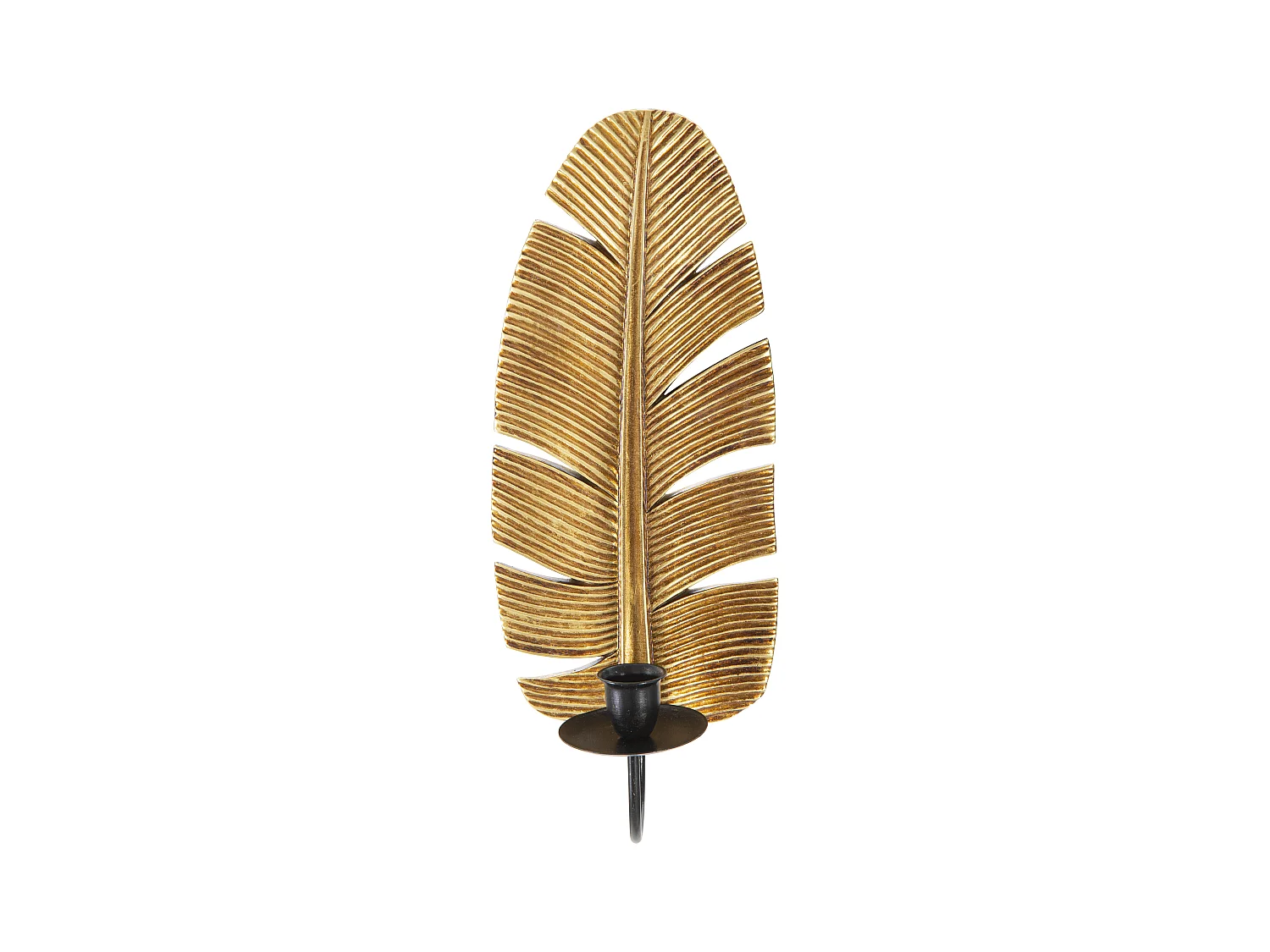 Support de Bougie Murale Élégant en Métal Doré et Noir - Porte-bougie Feuille de Palmier 12,8x8,9x31,2 cm, Design Exotique et Glamour