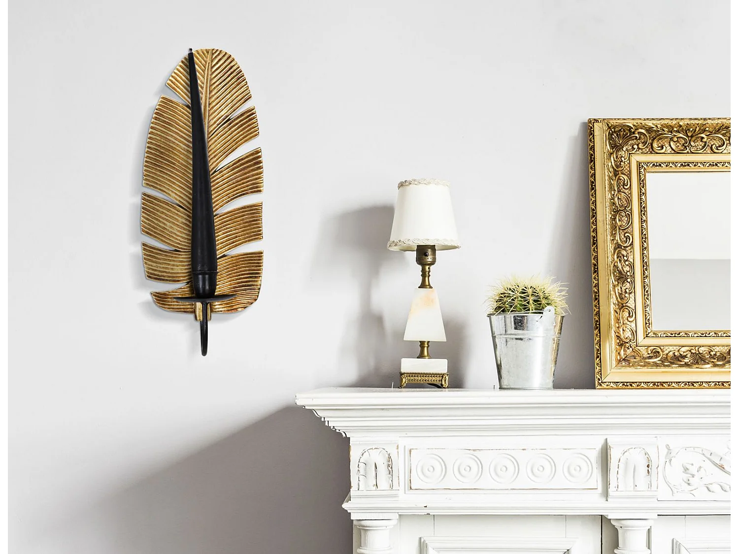 Bougeoir Mural Design "Feuille de Palmier" 31cm Or