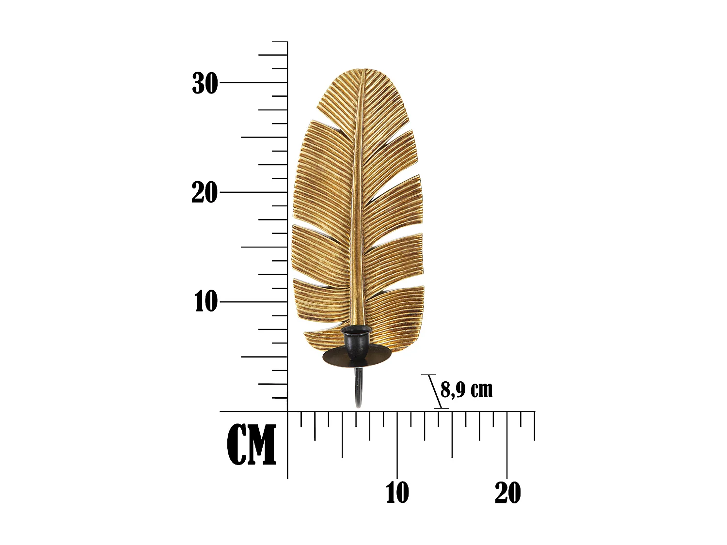 Bougeoir Mural Design "Feuille de Palmier" 31cm Or