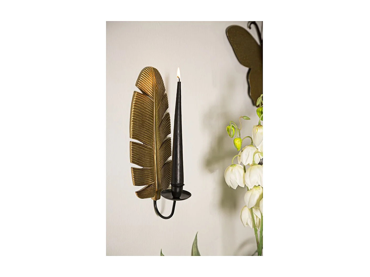 Bougeoir Mural Design "Feuille de Palmier" 31cm Or