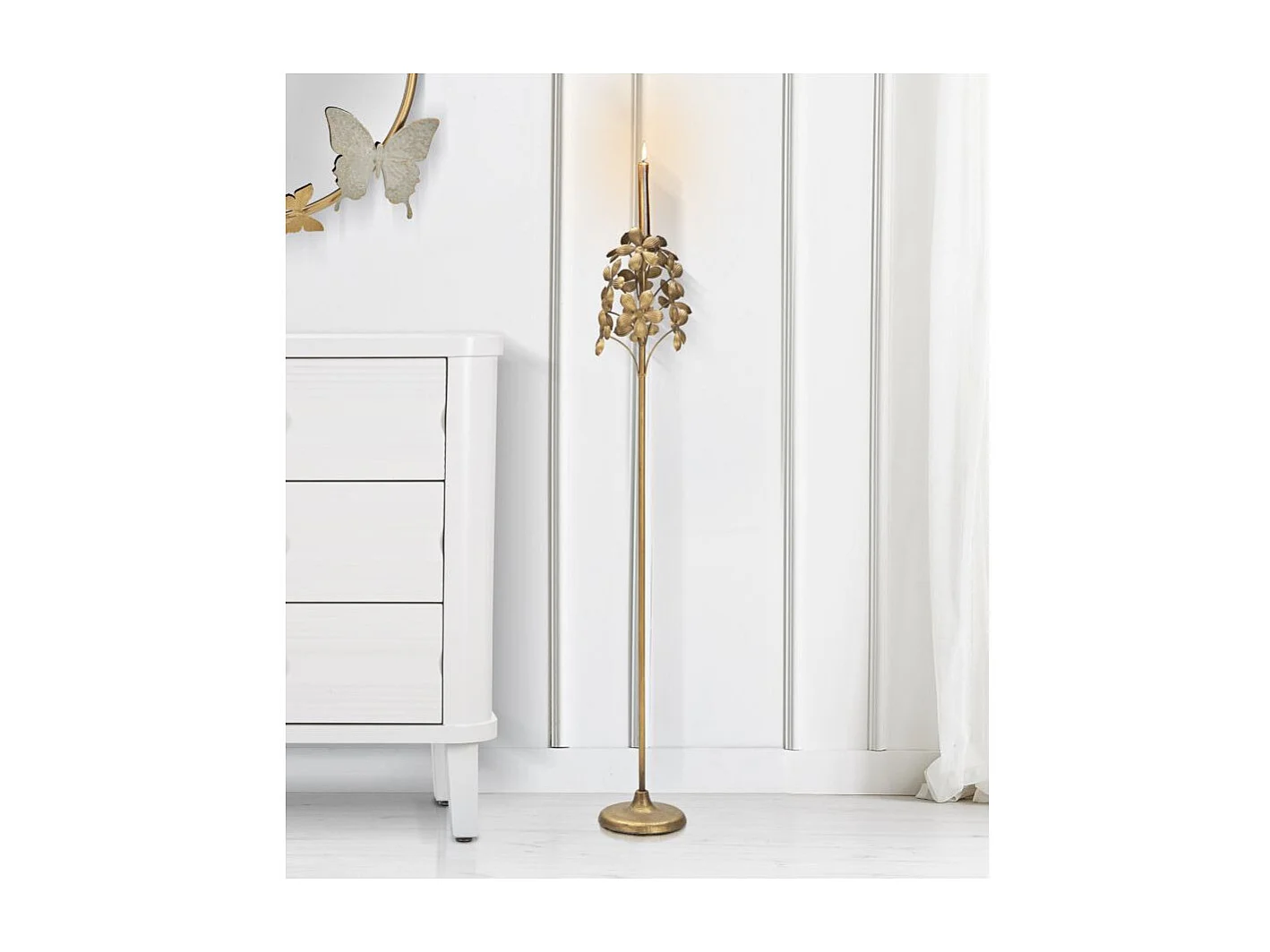 Portacandele in metallo dorato con foglie Ø cm 17x93