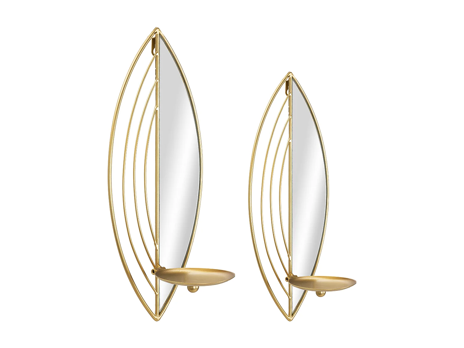 Lot de 2 Bougeoirs Muraux Miroirs "Leaf" 41cm Or