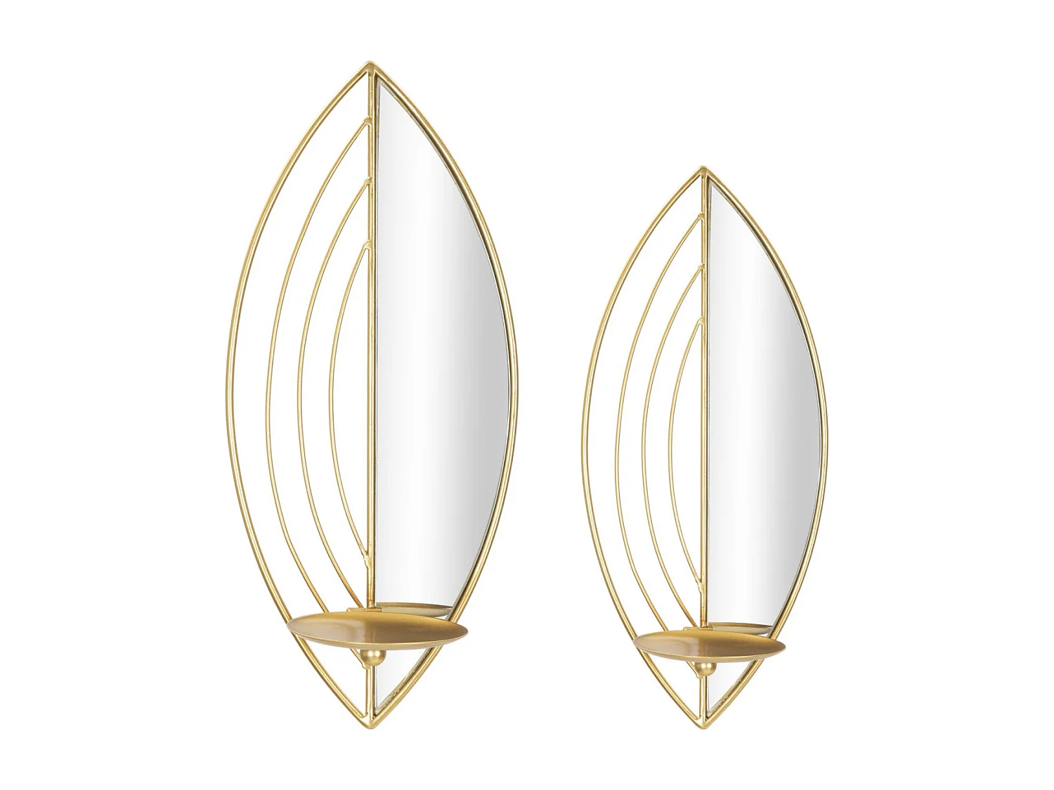 Set van 2 gouden metalen wandkaarsenhouders 18x13x41-15x13x35 cm