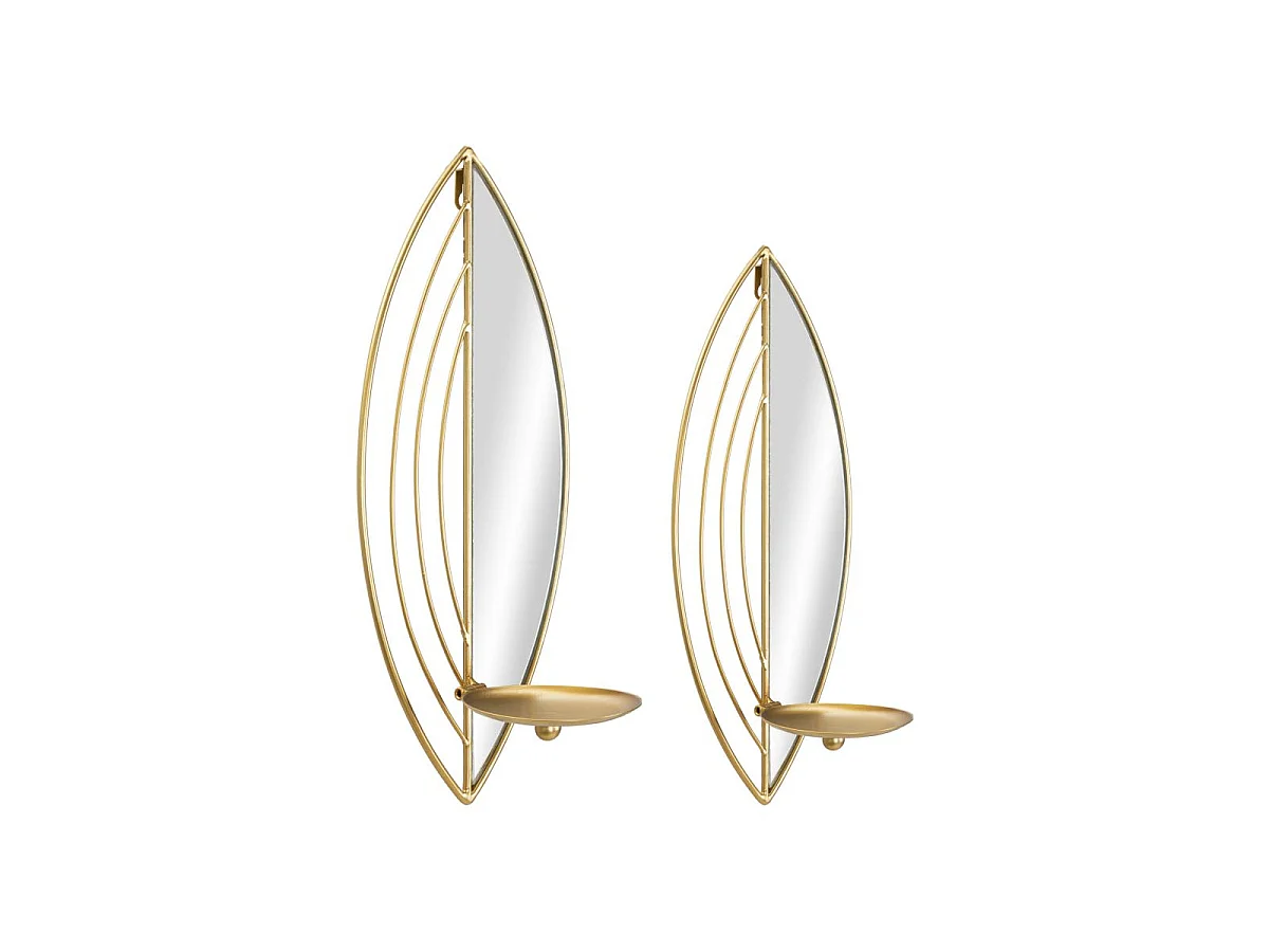 Lot de 2 Bougeoirs Muraux Miroirs "Leaf" 41cm Or