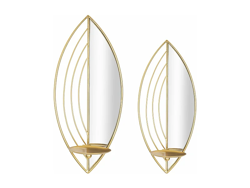 Lot de 2 Bougeoirs Muraux Miroirs "Leaf" 41cm Or