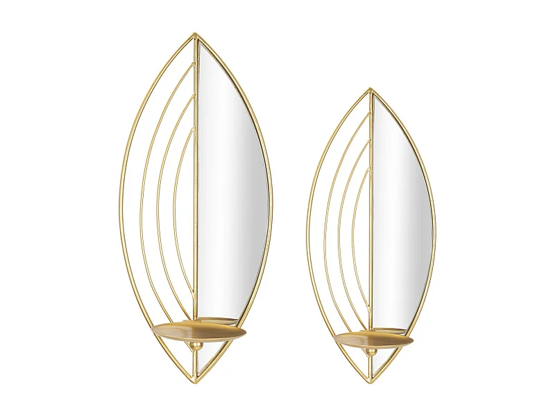 Lot de 2 Bougeoirs Muraux Miroirs "Leaf" 41cm Or