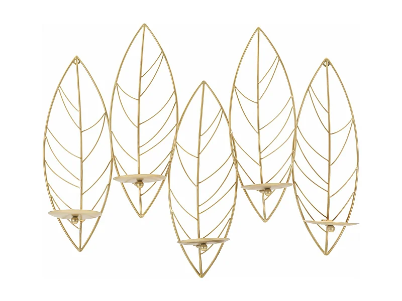 Portacandele da parete in metallo dorato cm 66x14x56