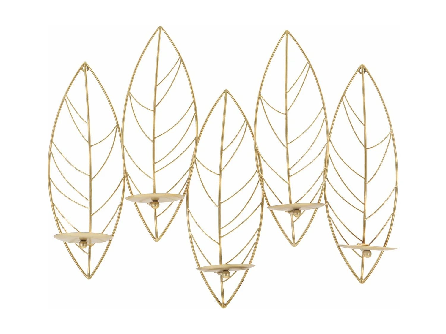 Bougeoir Mural en Métal "Feuilles" 66cm Or