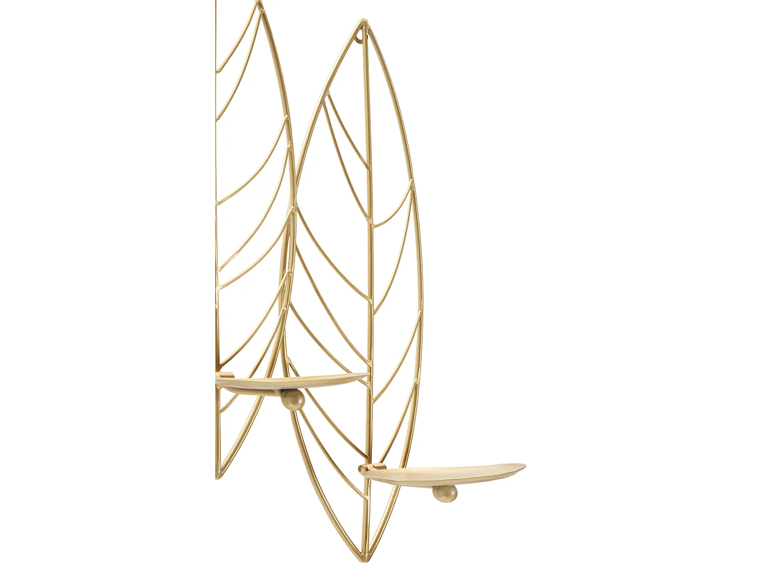 Bougeoir Mural en Métal "Feuilles" 66cm Or